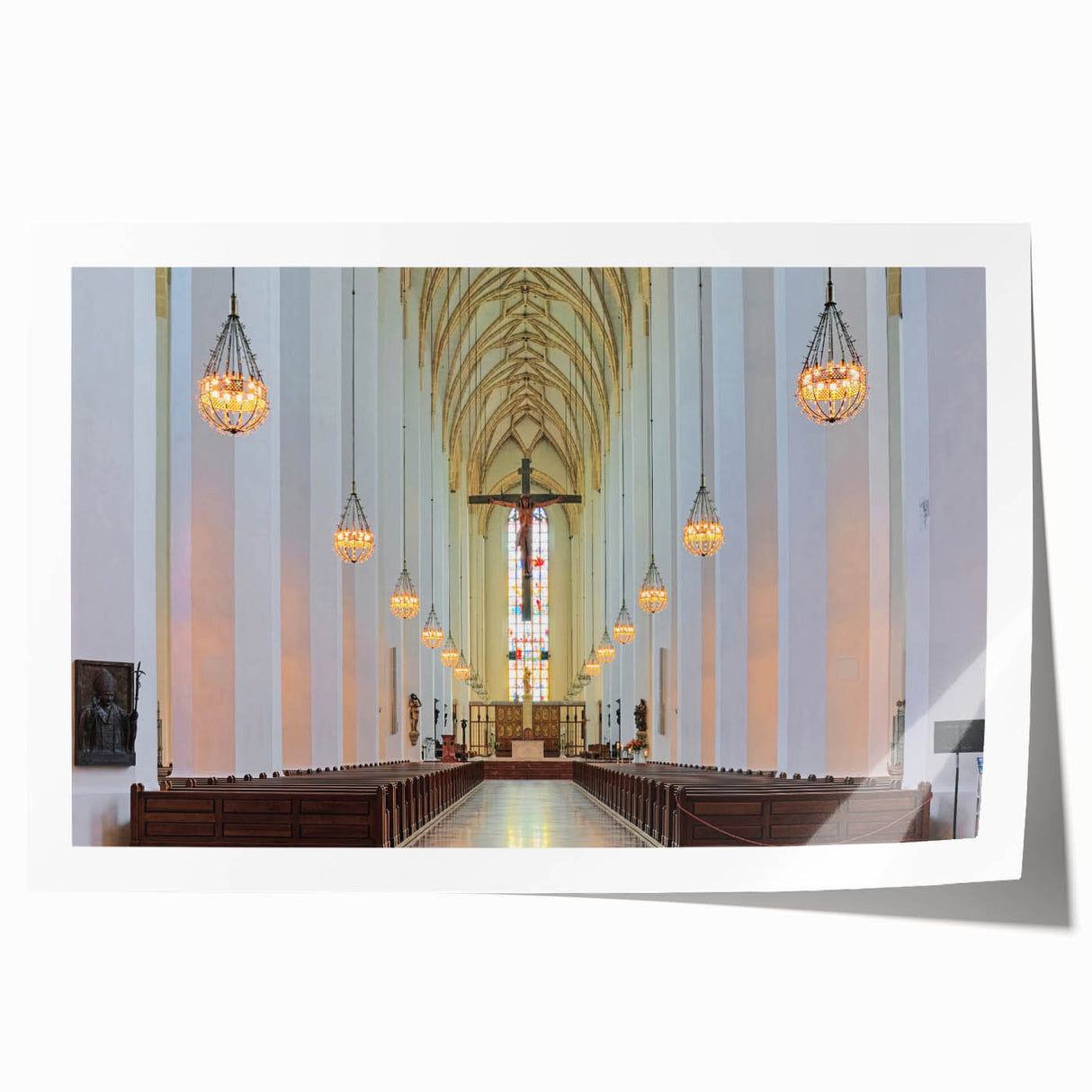 Rolled print of Munich scenery with vibrant green and floral accents, ideal for art wall dining room.