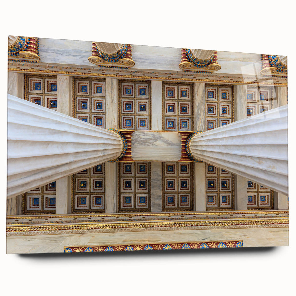 Acrylic glass print of Athens scenery in muted earth tones, ideal for bedroom or dining room decor.