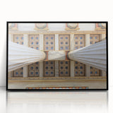 Large abstract wall art depicting a stylized Athens skyline in muted earth tones on a framed acrylic.