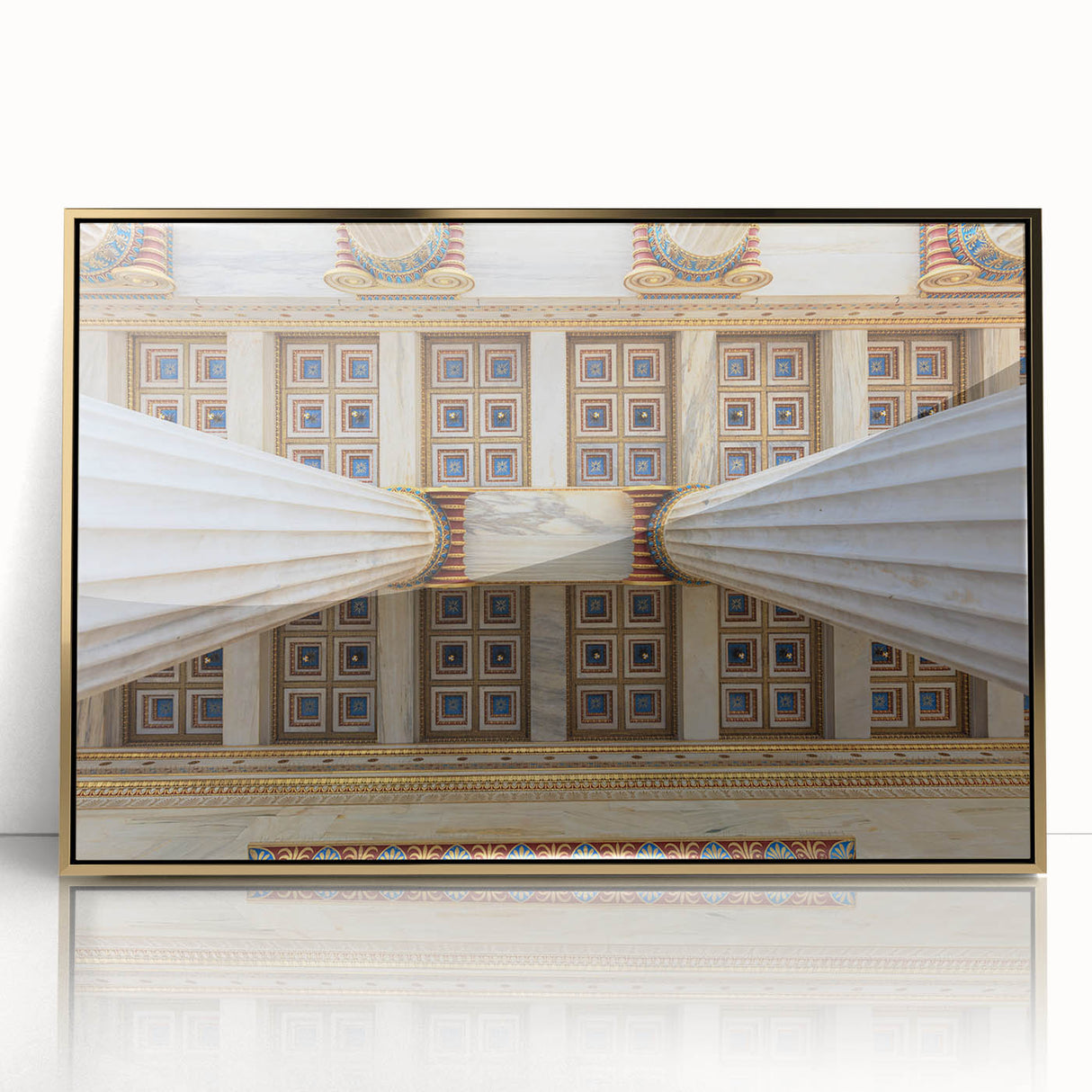 Art Deco-style poster of Athens skyline in gold and white tones on acrylic, ideal for modern art wall decor.