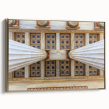 Framed canvas of Athens landscape with vintage poster art style in black and gold tones, suitable for bedroom decor.