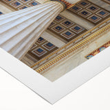 Art deco poster of Athens skyline in pastel blue and white tones on rolled canvas, suitable for dining room decor.