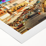 Art deco poster of Crete coastline in muted blue tones on rolled canvas, suitable for dining room wall art.