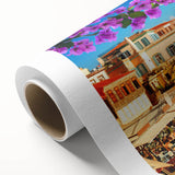 Art Deco poster of Crete scenery in soft pastel hues on rolled canvas, ideal for nursery wall art.