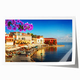 Extra large rolled print of a Crete, Greece landscape with vibrant blue and white tones, ideal for art wall dining room.