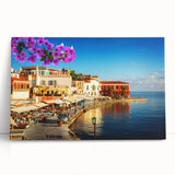 Black and white photo of Crete coastline on large stretched canvas, suitable as kitchen wall art.