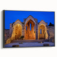 Black and white framed canvas of Rhodes landscape, ideal for bedroom wall art in vintage poster style.