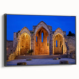 Black and white framed canvas of Rhodes landscape, ideal for bedroom wall art in vintage poster style.