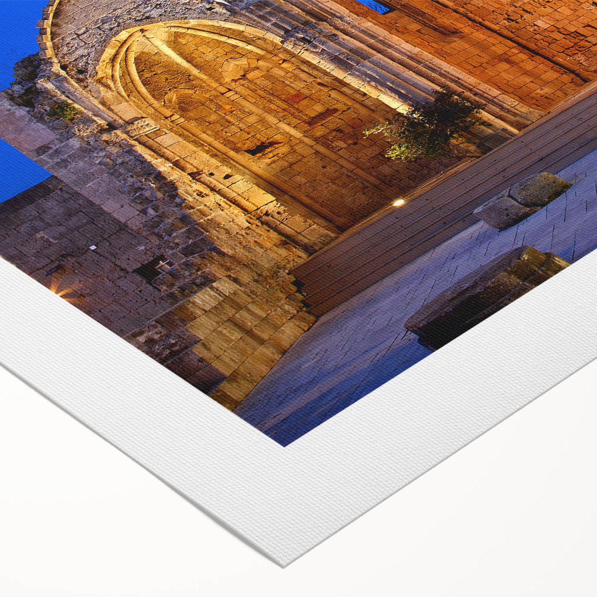 Art deco poster of Rhodes, Greece, in muted pastel tones on rolled canvas, ideal for dining room wall art.