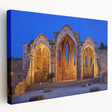 Large art print of Rhodes, Greece scenery on stretched canvas, featuring vibrant blue and white tones.