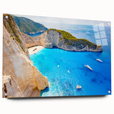 Acrylic print of a European Greek landscape in soft pastels, ideal for bedroom or dining room decor.
