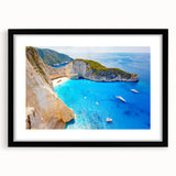 Abstract art print of a vibrant European scenery in Greece, rendered in colorful, textured strokes on a large framed canvas.