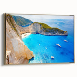 Framed canvas depicting a vintage-style Greek landscape in muted gold and black tones, ideal for bedroom wall art.