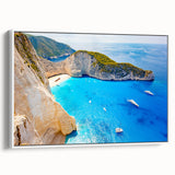 Vintage poster art of a scenic Greek landscape on extra large framed canvas, with vibrant colors.