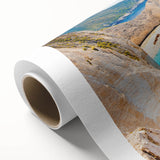 Art deco poster of a serene Greek landscape in pastel shades on rolled canvas, ideal for nursery wall art.