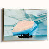 Landscape painting of Greenland's scenery on a framed canvas, featuring muted green and black tones.