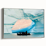 Framed canvas featuring a vintage-style landscape painting of Greenland with muted green and black tones.