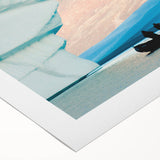 Art Deco poster of a European Greenland scenery in muted green and blue tones on rolled canvas.