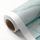 Art Deco poster of Greenland scenery on rolled canvas, featuring muted green and blue tones, ideal for nursery wall art.