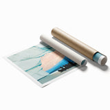 Extra large rolled print of a Greenland landscape in muted green and blue tones, ideal for classy bathroom wall art.