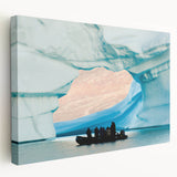 Greenland landscape on large stretched canvas featuring muted green and blue tones, suitable for kitchen wall art.