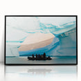 Large abstract wall art depicting a minimalist Greenland scenery in muted green and black tones on framed acrylic.