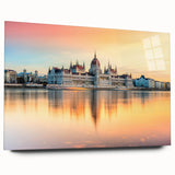 Large abstract depiction of a European scenery in muted earth tones on acrylic glass, ideal for bedroom or dining room art.