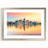 Extra large abstract art print featuring textured scenery of Europe, in muted earth tones, framed in silver.