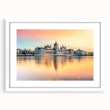 Textured abstract art print of a European scenery in muted earth tones on a framed canvas, suitable for bedroom decor.