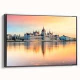 Black and white vintage poster art of a Hungarian landscape on framed canvas, suitable for bedroom wall decor.