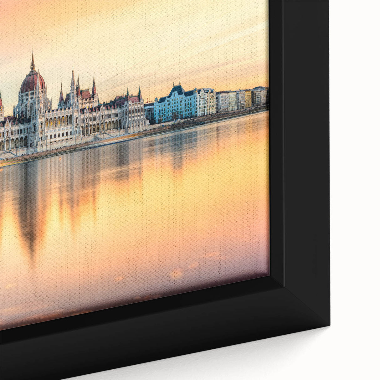 Textured black wall art depicting a colorful European scenery on extra large framed canvas, ideal for living room decor.