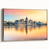 Framed canvas depicting a vintage-style Hungarian landscape in muted gold and black tones, ideal for bedroom wall art.
