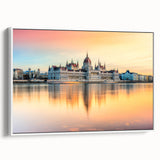 Vintage poster art of a Hungarian landscape on framed canvas, featuring colorful art with white borders.