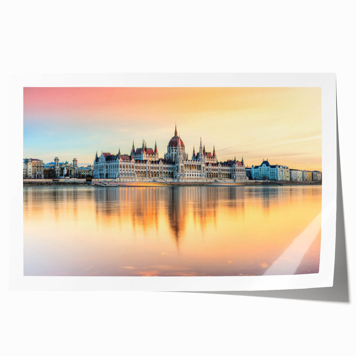 Rolled print of a European landscape with floral elements in muted earth tones, ideal for dining room wall art.