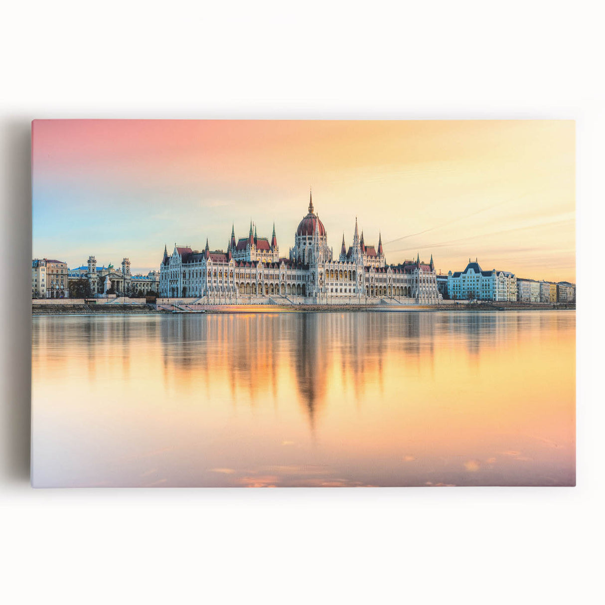Black and white stretched canvas of a European cityscape, ideal for kitchen wall art or bedroom ambiance.