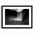 Extra large abstract art print of a colorful Icelandic landscape on a textured canvas, framed in black.