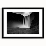 Extra large abstract art print of a colorful Icelandic landscape on a textured canvas, framed in black.