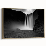 European Icelandic landscape on framed canvas, featuring black and gold tones, suitable for bedroom wall art.