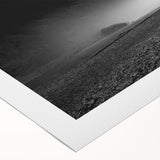 Art deco poster featuring a serene Icelandic landscape in muted blue and gray tones on rolled canvas.