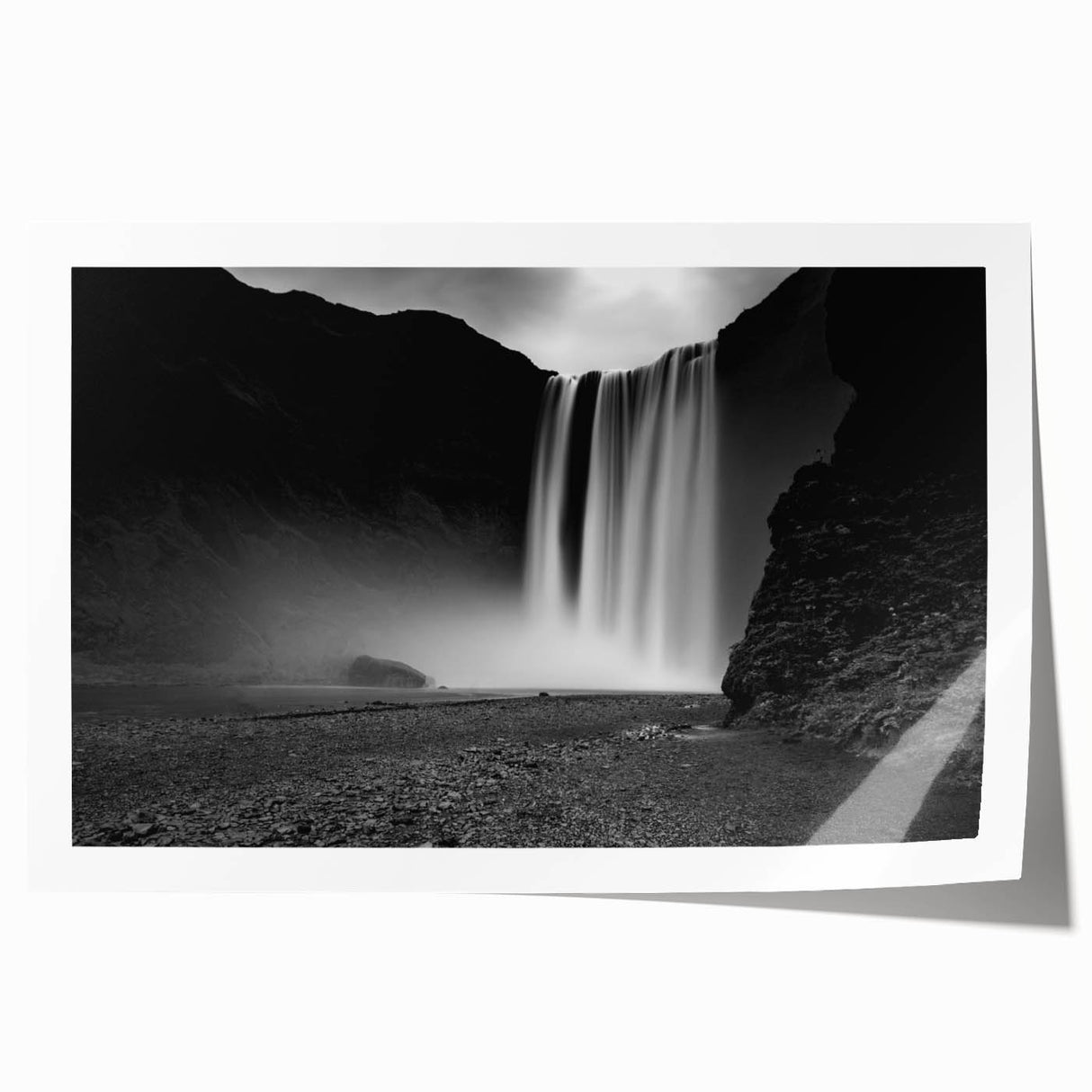 Rolled print of Icelandic scenery with vibrant green and blue tones, suitable for art wall dining room.
