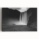 Black and white photo of Icelandic landscape on stretched canvas, ideal for kitchen wall art.