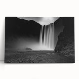 Black and white photograph of an Icelandic landscape on large stretched canvas, suitable for kitchen wall art.