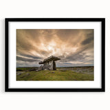 Abstract art print of a colorful, textured Irish landscape in a black frame, ideal for living room decor.