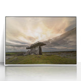 Mid-century modernist art depicting an Irish landscape with soft green tones on a white framed acrylic print.