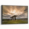 Black and white framed canvas of an Irish landscape, featuring vintage poster art style, suitable for bedroom decor.