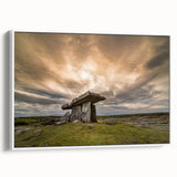 Vintage poster art of an Irish landscape in vibrant colors on a large framed canvas, ideal for living room decor.