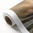 Art deco poster of a serene Irish landscape in soft green and blue tones on rolled canvas, ideal for nursery wall art.
