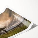 Extra large rolled print featuring line art flowers in muted green and white, ideal for large living room wall art.