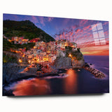 Acrylic print of Cinque Terre with vibrant coastal colors, ideal for bedroom or dining room art.
