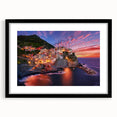 Extra large, colorful abstract art print of Cinque Terre with textured finish on framed canvas, ideal for living room decor.